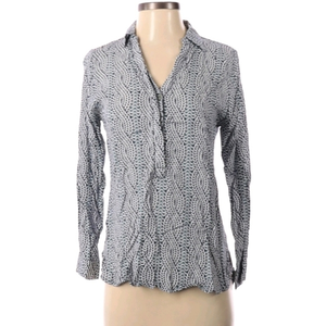 Escapada Tunic Top Sz XS Blue Green Botanical Roll‎ Tab Sleeves Boho Festival